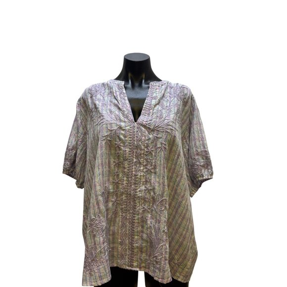 Johnny Was Purple Embroidered Striped Top Blouse L - Picture 2 of 6